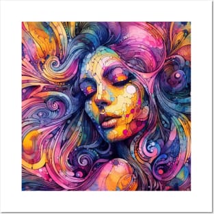 Psychedelic illustration of a woman Posters and Art